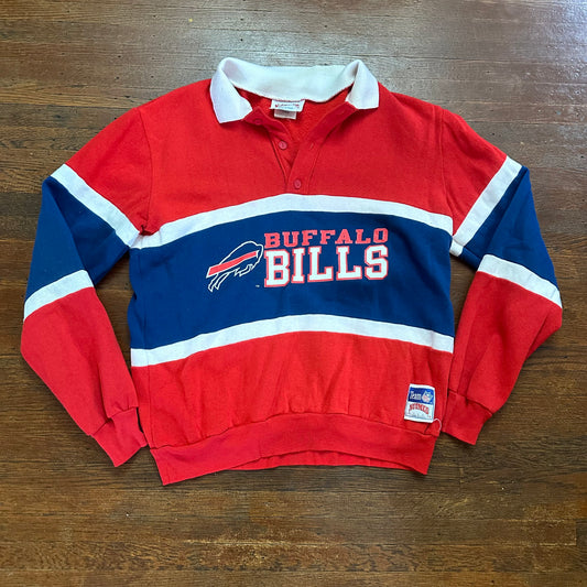 Vintage 1990s Buffalo Bills Nutmeg Colorblock Henley Crewneck Size Large