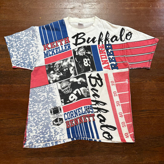 Vintage 1990s Buffalo Bills Reed Bennett Mckeller All Over Print Shirt Size XL RARE