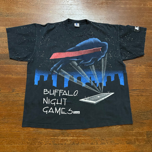 Vintage 1990s Buffalo Bills Starter Night Games All Over Print Shirt Size XXL